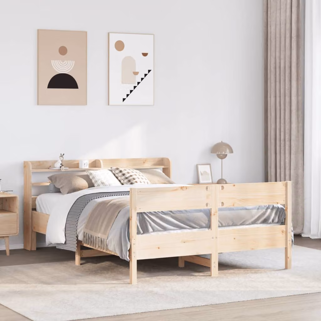 Letto in legno di pino massello vidaXL marrone con ripiani laterali L/P/H: 218 x 160 x 82 cm