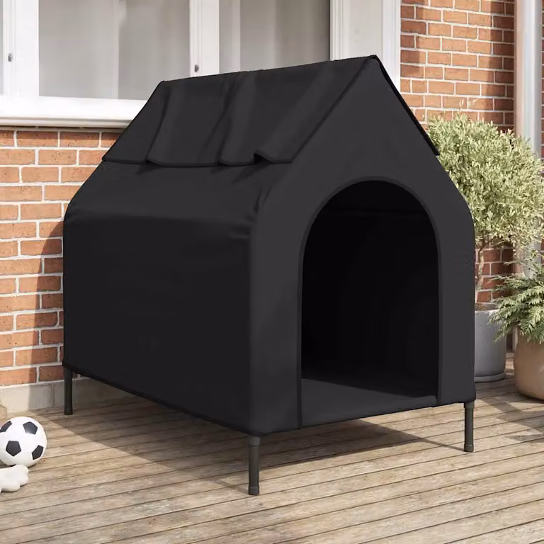 Casa per cani vidaXL in metallo nera, resistente alle intemperie, L 110 x P 75 x H 90 cm
