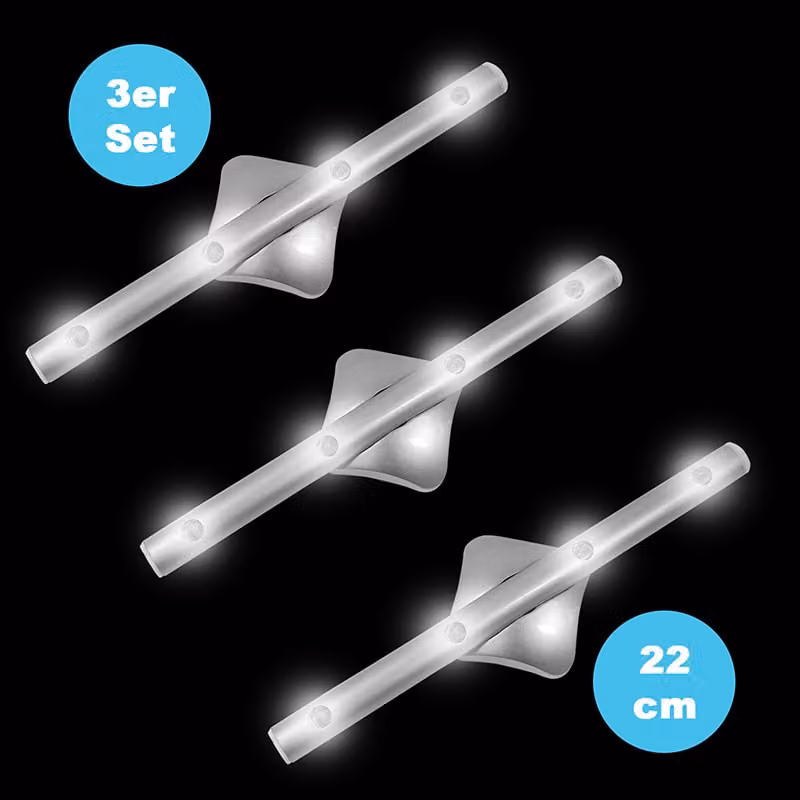 Lampada da stalla 22 cm, 4 LED, set da 3, supporto adesivo senza cavi Eaxus