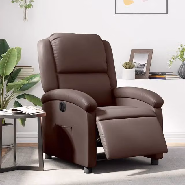 Poltrona Reclinabile Elettrica vidaXL in Similpelle Marrone con Braccioli e Funzione Auto-Return – 1