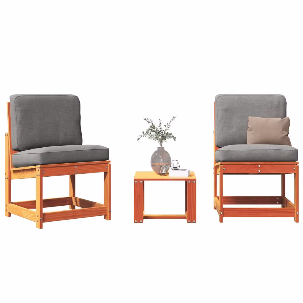 Set Salotto da Giardino vidaXL 3 pz in Legno di Pino Massello Marrone con Finitura Cerata in Stile Rustico