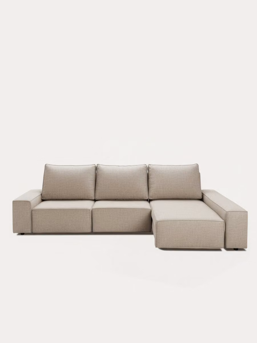 Divano modulare Loft Kenay Home da 2,5 posti con chaise longue destra, colore perla, design moderno in tessuto – 2