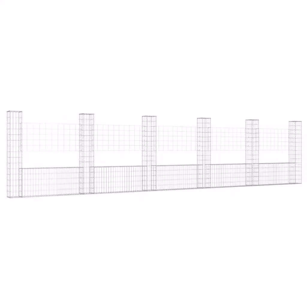 Cesto Gabbione a U vidaXL in Acciaio Grigio con 6 Pali in Ferro L: 620 cm, P: 20 cm, H: 150 cm – 2