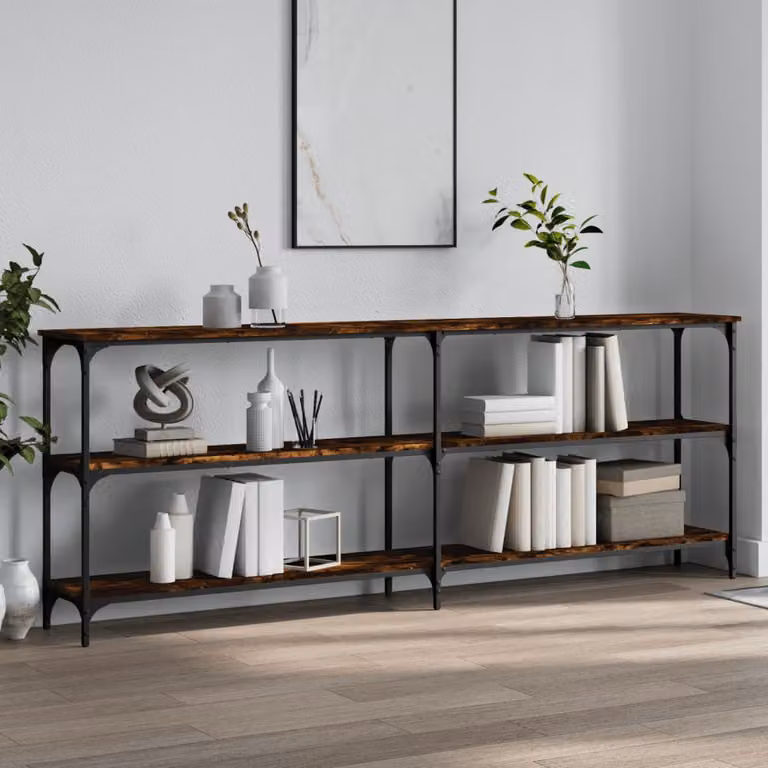 vidaXL Tavolo Consolle in Legno Rovere Fumo e Metallo, L: 200 cm, P: 29 cm, H: 75 cm