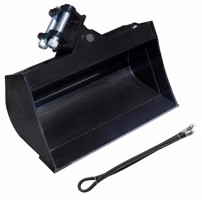 Pala scavatrice ribaltabile - Attrezzo per miniescavatori - 600 mm - Adatto per miniescavatori da 1 tonnellata - 2 tubi carburante - 2 perni - Nuovo