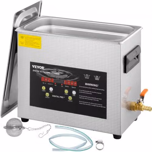 Pulitore a Ultrasuoni Vevor in Acciaio Inox con Riscaldatore da 200 W e Potenza da 180 W, Colore Argento