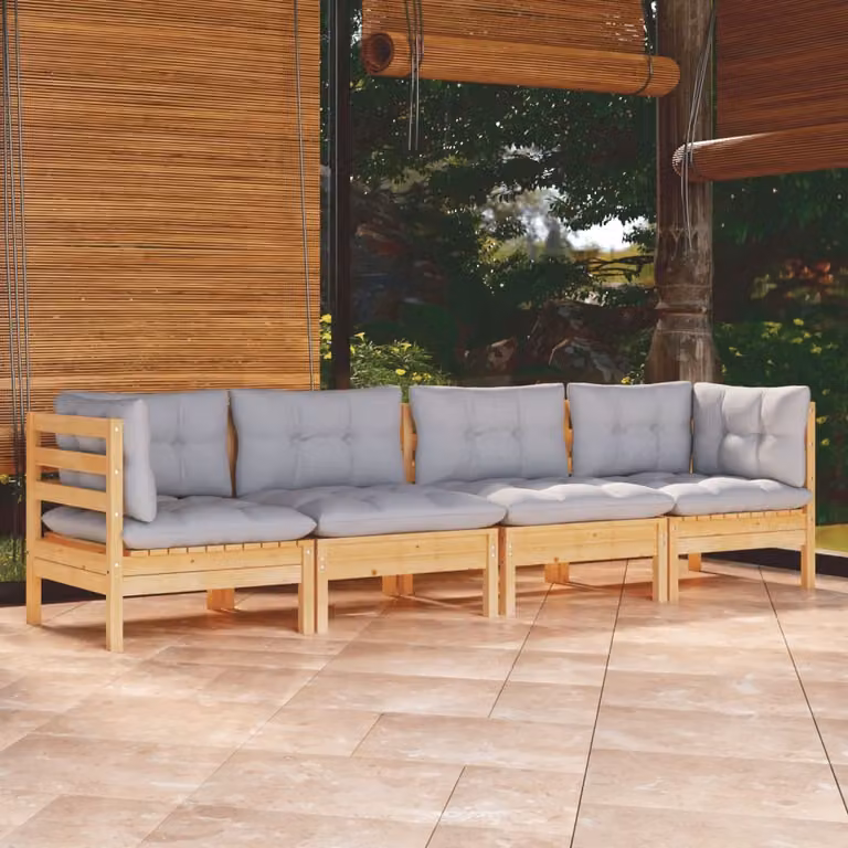 The Living Store Set salotto da giardino 4 pezzi con cuscini grigi in legno di pino massiccio