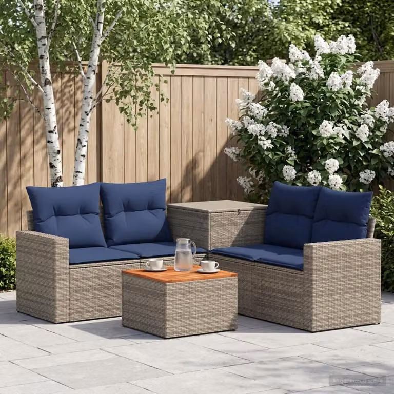 Set di divani da giardino vidaXL a forma di L composto da 6 pezzi in rattan e acciaio con cuscini inclusi, colori grigio e blu navy