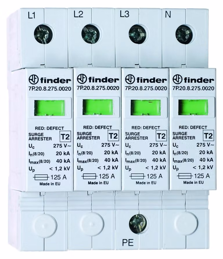 Scaricatore di sovratensione Finder tipo 2, trifase 7P.25.8.275.0020