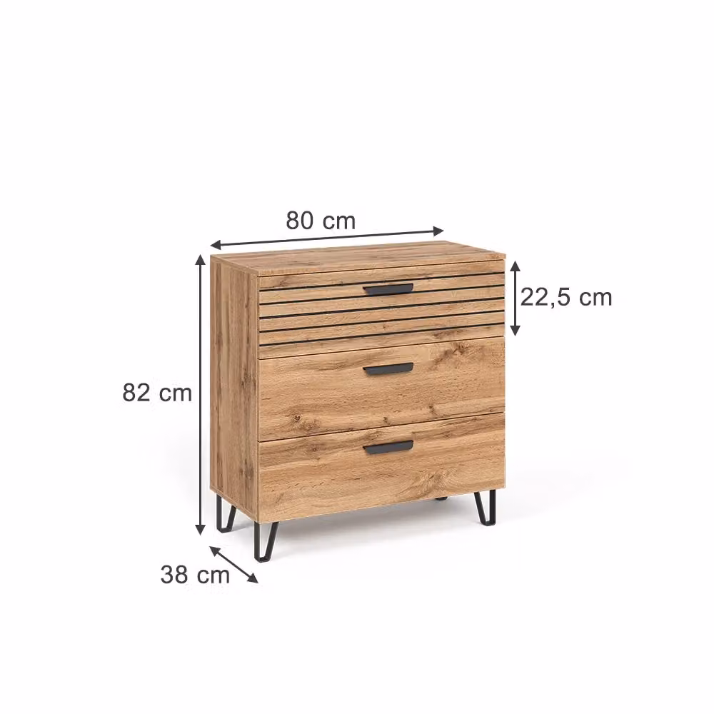 Cassettiera Amber Vicco in Quercia Wotan marrone con 3 cassetti L: 80 cm, H: 82 cm, P: 38 cm – 2