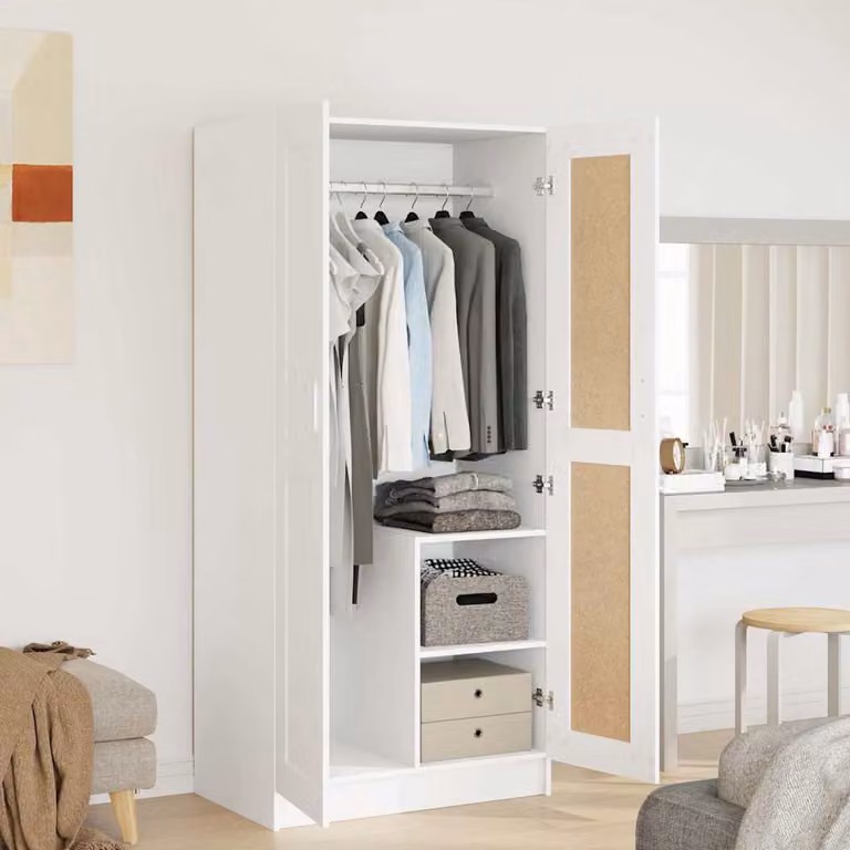 Armadio bianco vidaXL in legno con ante a battente e cassetti integrati L: 82,5 cm, P: 51,5 cm, H: 180 cm