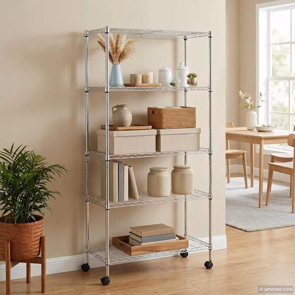 Scaffale a 5 Livelli con Ruote vidaXL in Metallo Argento L 75 cm, P 35 cm, H 155 cm