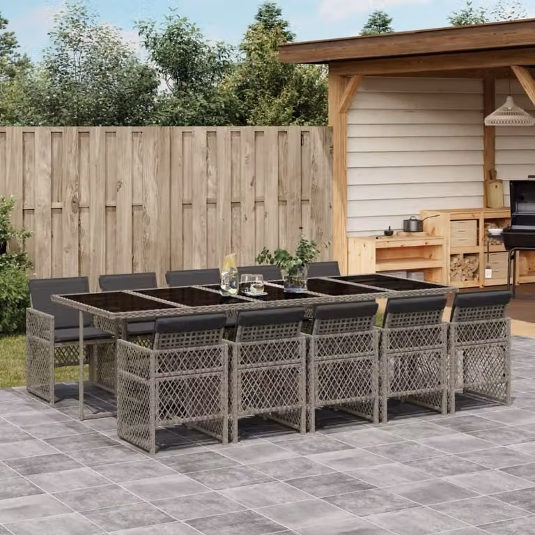 Maison Exclusive - Set da Pranzo da Giardino 11pz con Cuscini in Polyrattan Grigio