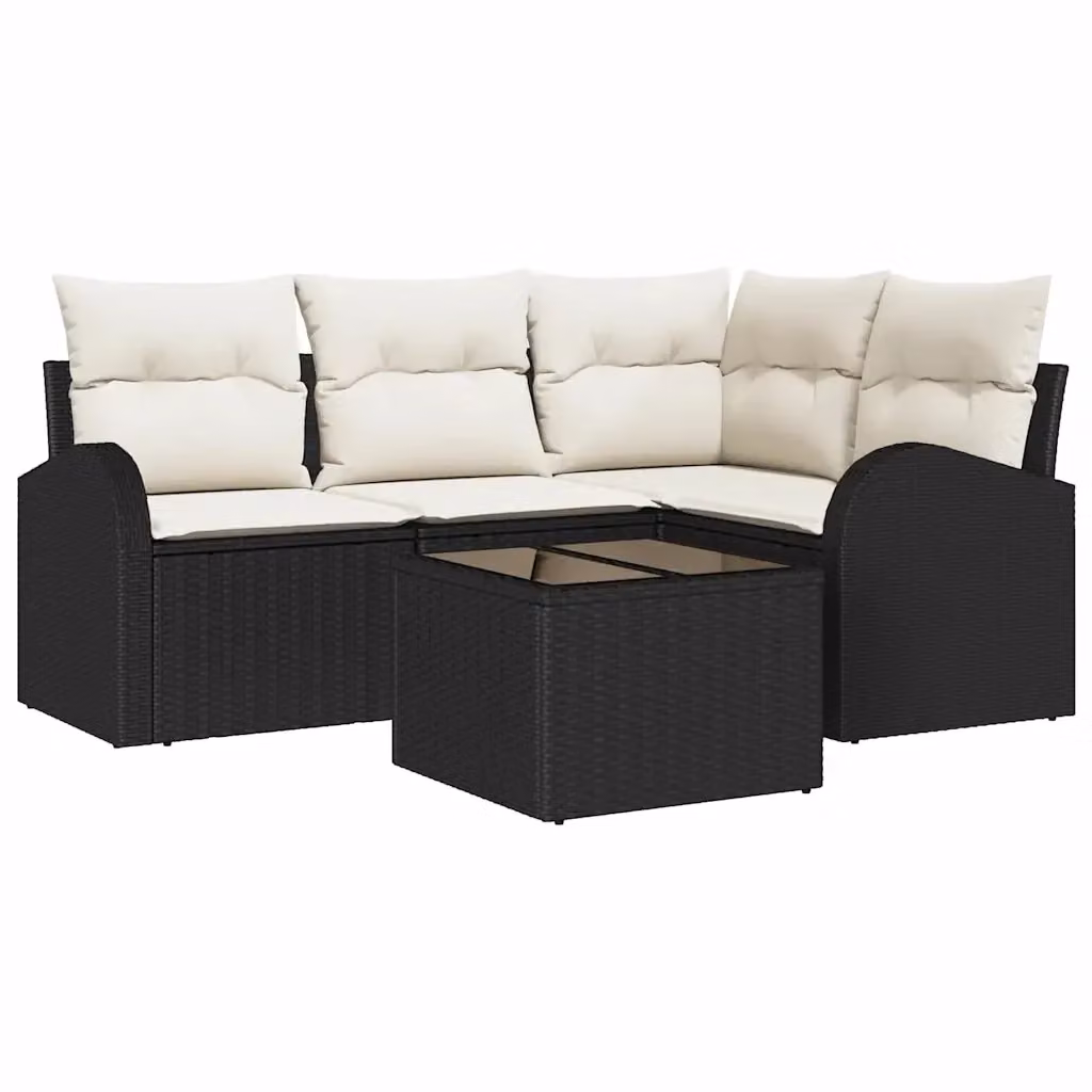 Set Divano da Giardino a L vidaXL 5 Pezzi con Tavolino, Colore Nero e Grigio, Struttura in Metallo e Polyrattan con Cuscini Inclusi – 2
