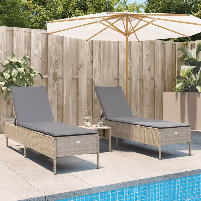Set di 2 lettini prendisole vidaXL in polyrattan beige con cuscini regolabili per giardino