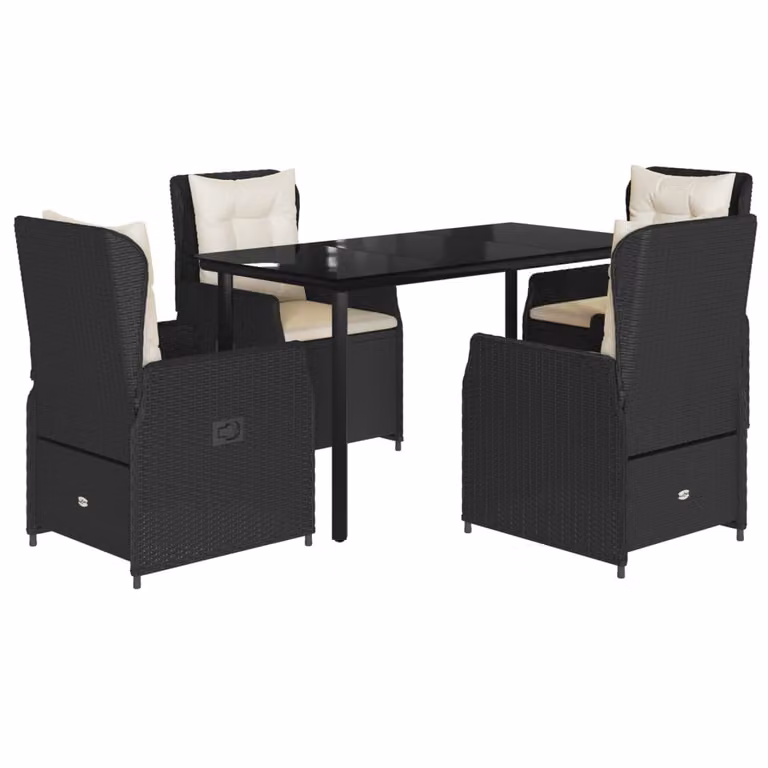 Set da Pranzo da Giardino 5 pz Nero con Cuscini in Polyrattan