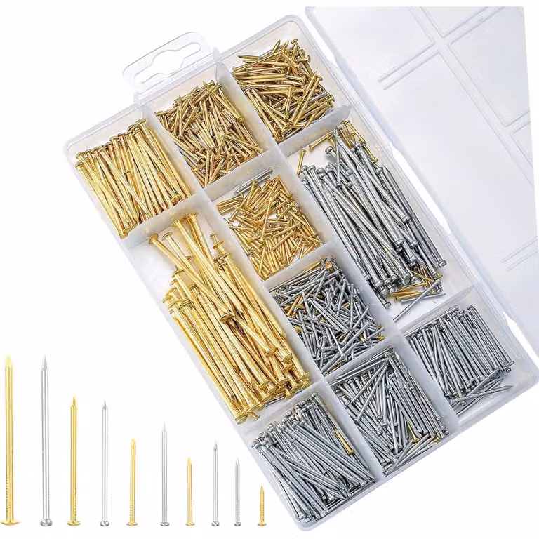 Chiodi per appendere quadri, set di chiodi in acciaio a testa tonda, 1000 pezzi, color oro e argento