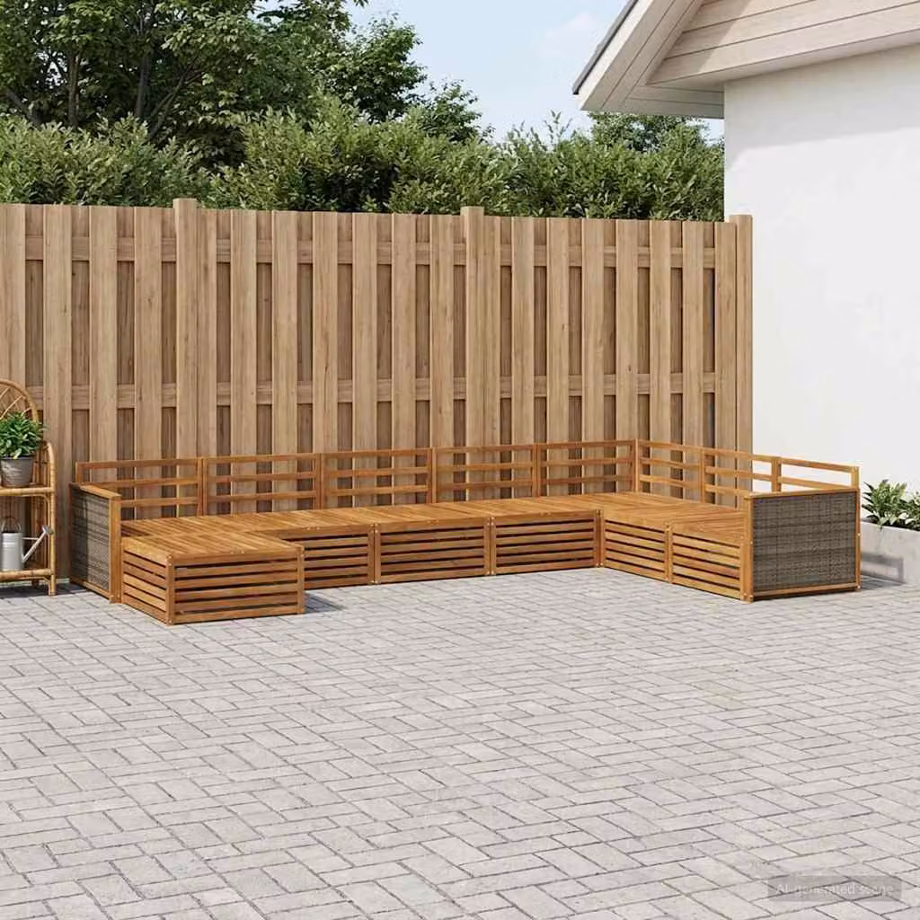 Set di divani da esterno vidaXL 8 pz in legno di acacia massello marrone con cuscini inclusi