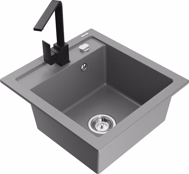 Mexen Vito lavello in granito a 1 vasca con rubinetto da cucina Rita, grigio - 6503-71-670300-70