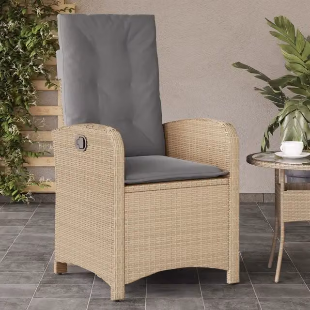 Sedia Reclinabile da Giardino vidaXL in Polyrattan e Metallo con Cuscini Beige e Grigio