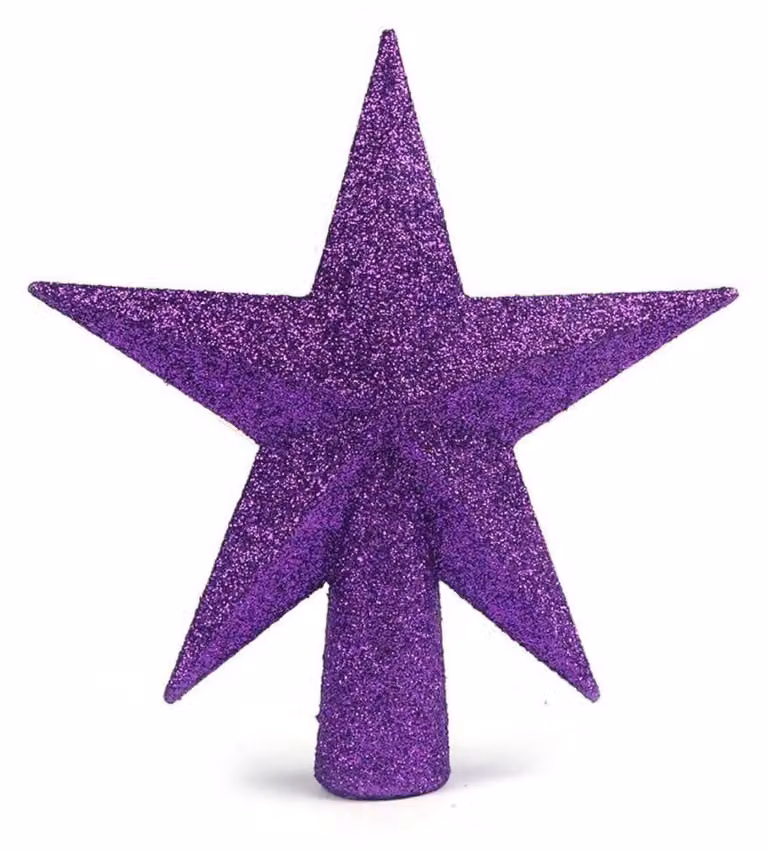 Decorazione per albero di Natale, forma di stella scintillante, colore viola, 10,2 cm, metallo