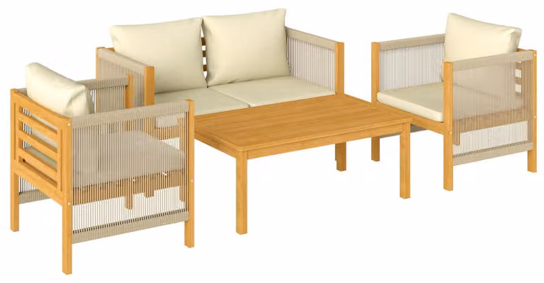 Set di mobili da giardino composto da 4 pezzi, in legno di acacia | Colore: beige | Dimensioni: 120x60x64 cm