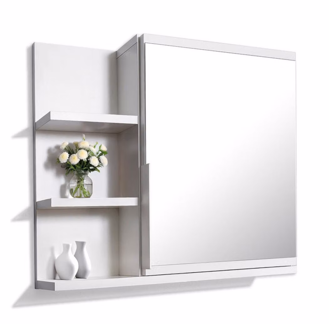 Armadietto a specchio 60x50 bianco, mobile bagno con ripiani, specchio bagno, pensile - sinistra