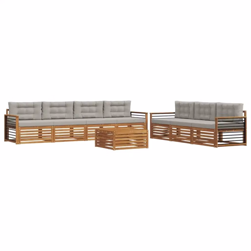 Set di divani da esterno a forma di U con tavolo da caffè vidaXL, 8 pezzi, in legno di acacia e tessuto beige e grigio – 2