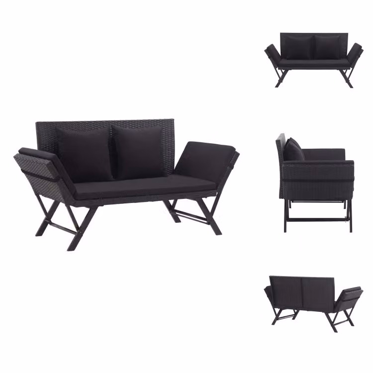 vidaXL Panca da giardino con cuscini 176 cm in poly rattan nero - Panche da giardino