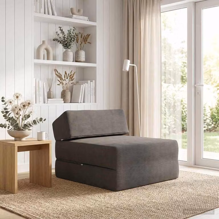 vidaXL Divano Letto Pieghevole Moderno in Tessuto Grigio L: 70 cm, P: 60 cm, H: 41 cm