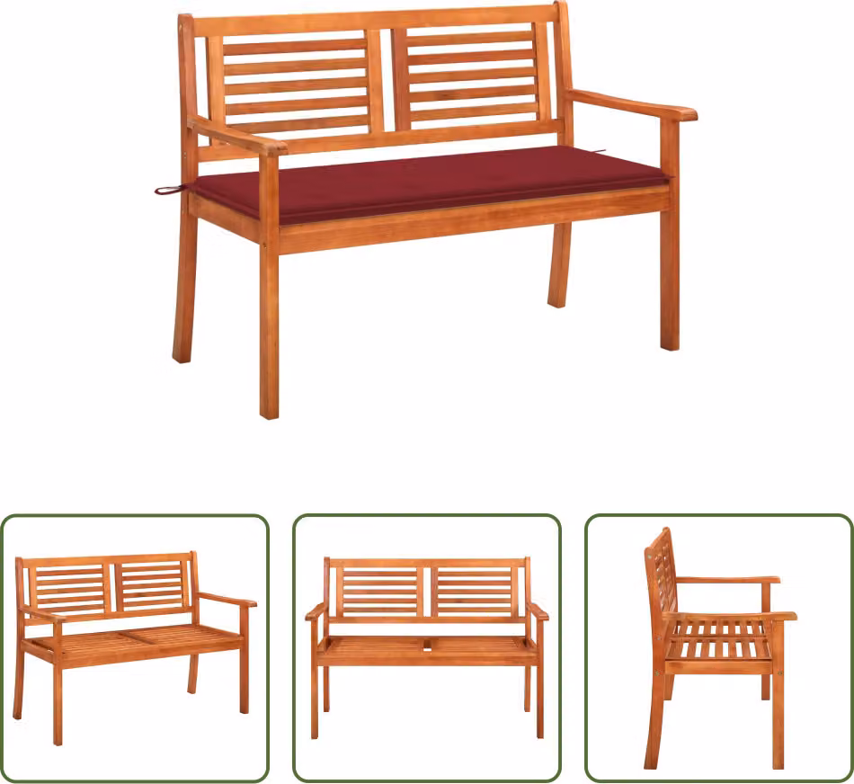 The Living Store Panca da giardino a 2 posti con cuscino 120 cm in legno massiccio eucalipto