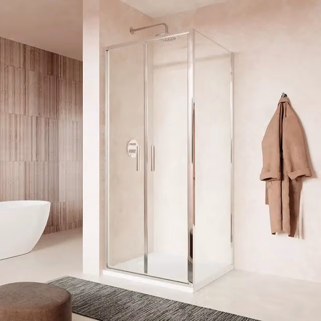 Box doccia slim 75x70cm con porta saloon e parete fissa profili cromati e vetro 6mm trasparente h190| Portofino