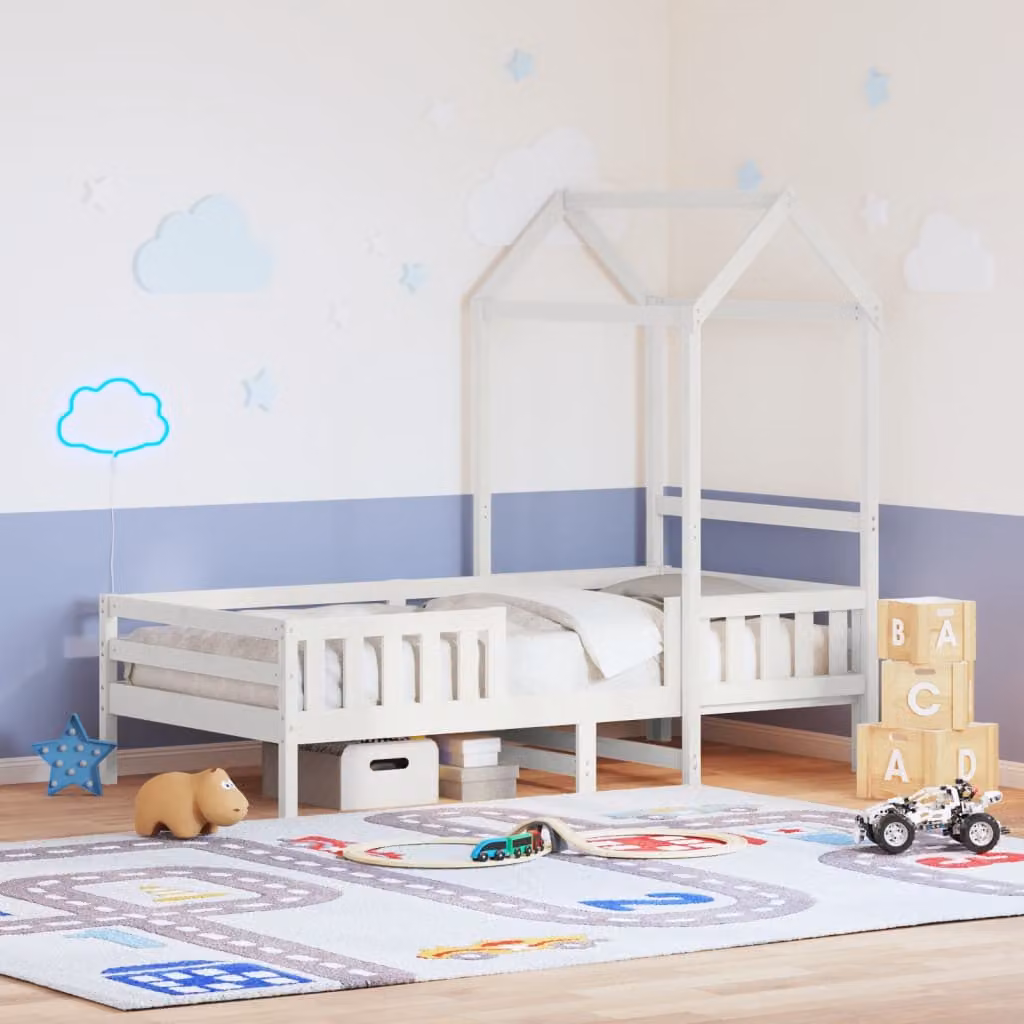 Giroletto con tetto vidaXL in legno massello di pino bianco per bambini L/P: 200 x 80 cm
