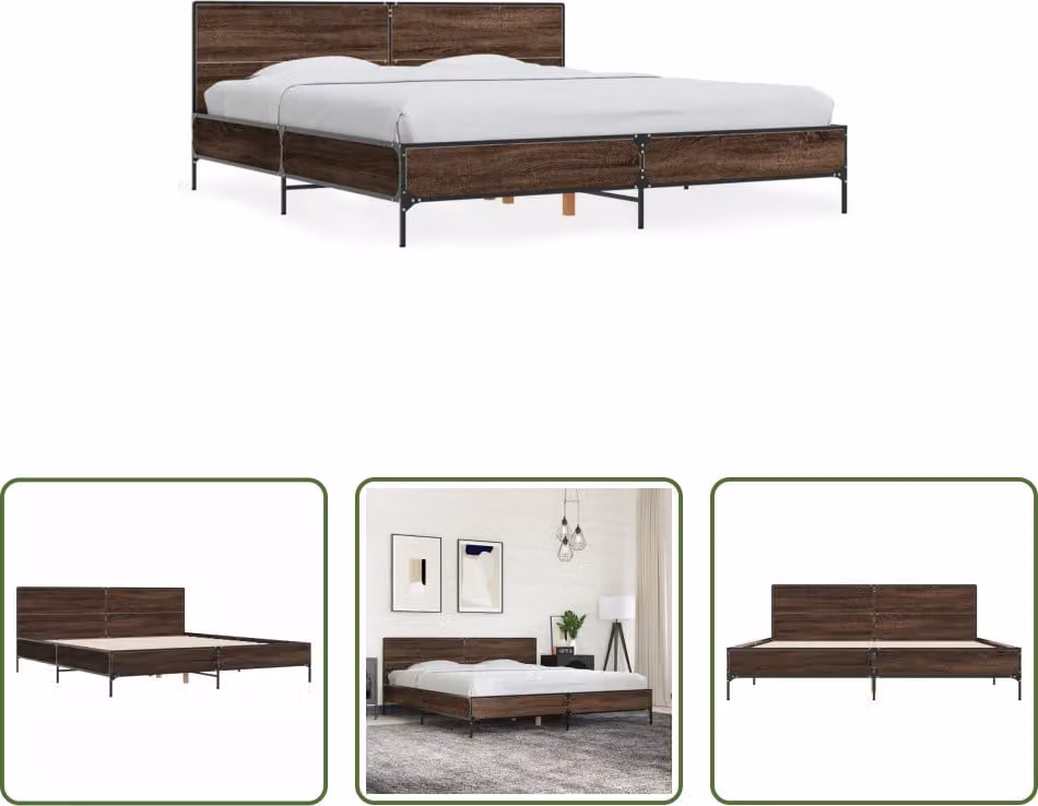 The Living Store Struttura letto in rovere marrone 200x200 cm Materiale legno Metallo