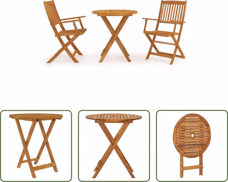 The Living Store Set da pranzo da giardino 3 pz. Set da pranzo da giardino pieghevole in legno massiccio di acacia