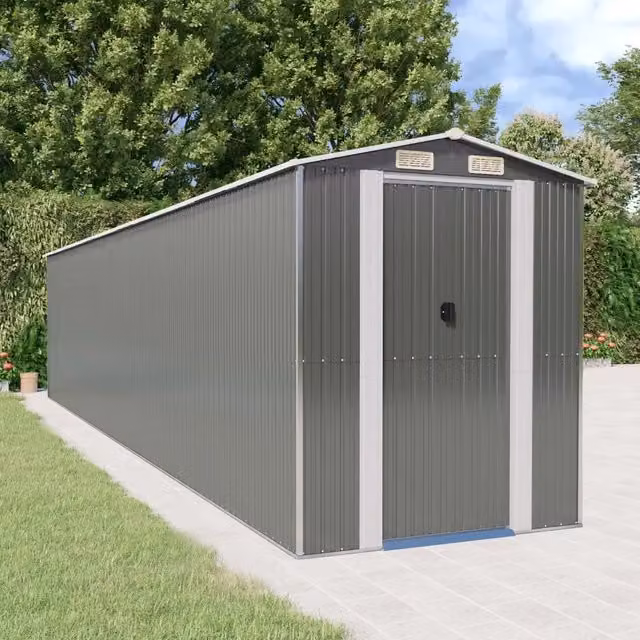 Capanno da Giardino Videx in Acciaio Zincato Grigio con Tetto a Capanna e Porte Scorrevoli L: 192 cm, H: 223 cm