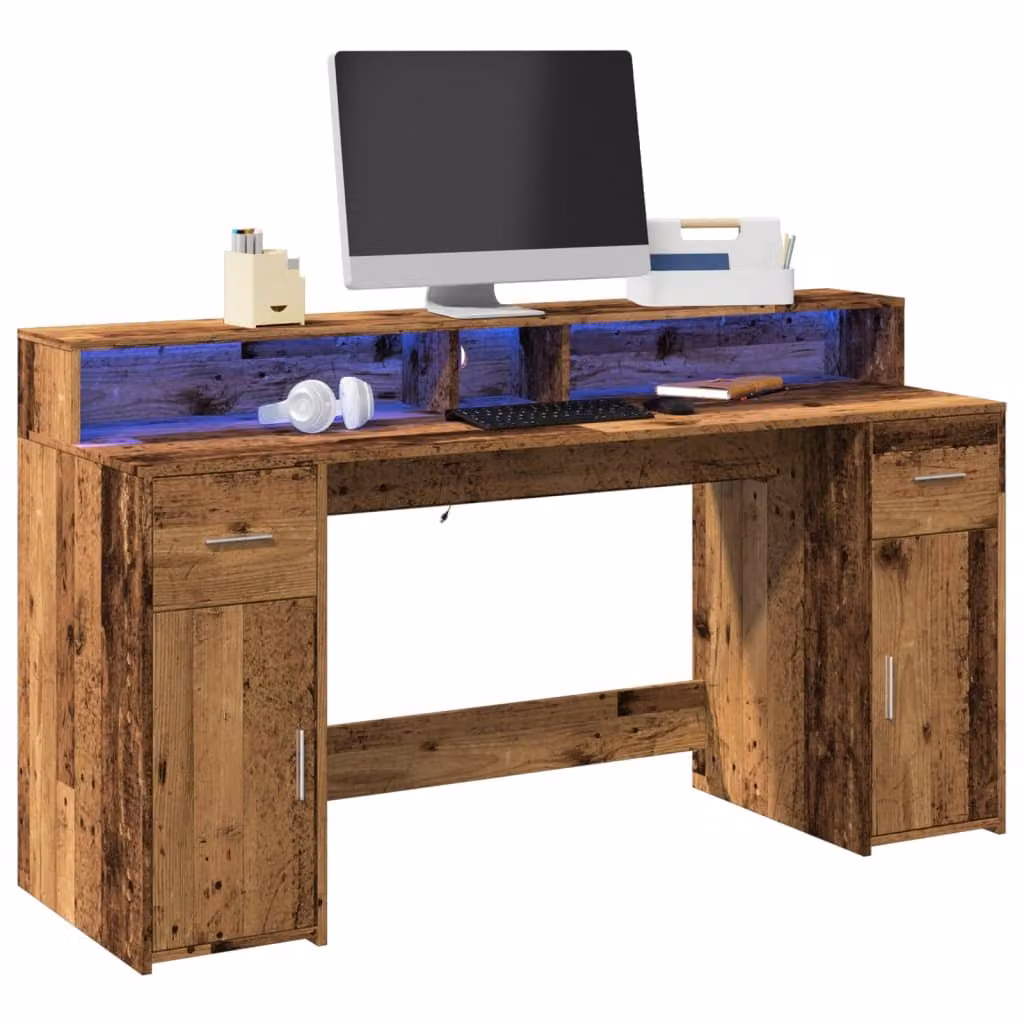 Maison Exclusive - Scrivania con Luci LED Legno Antico 160x55x91 cm in Multistrato
