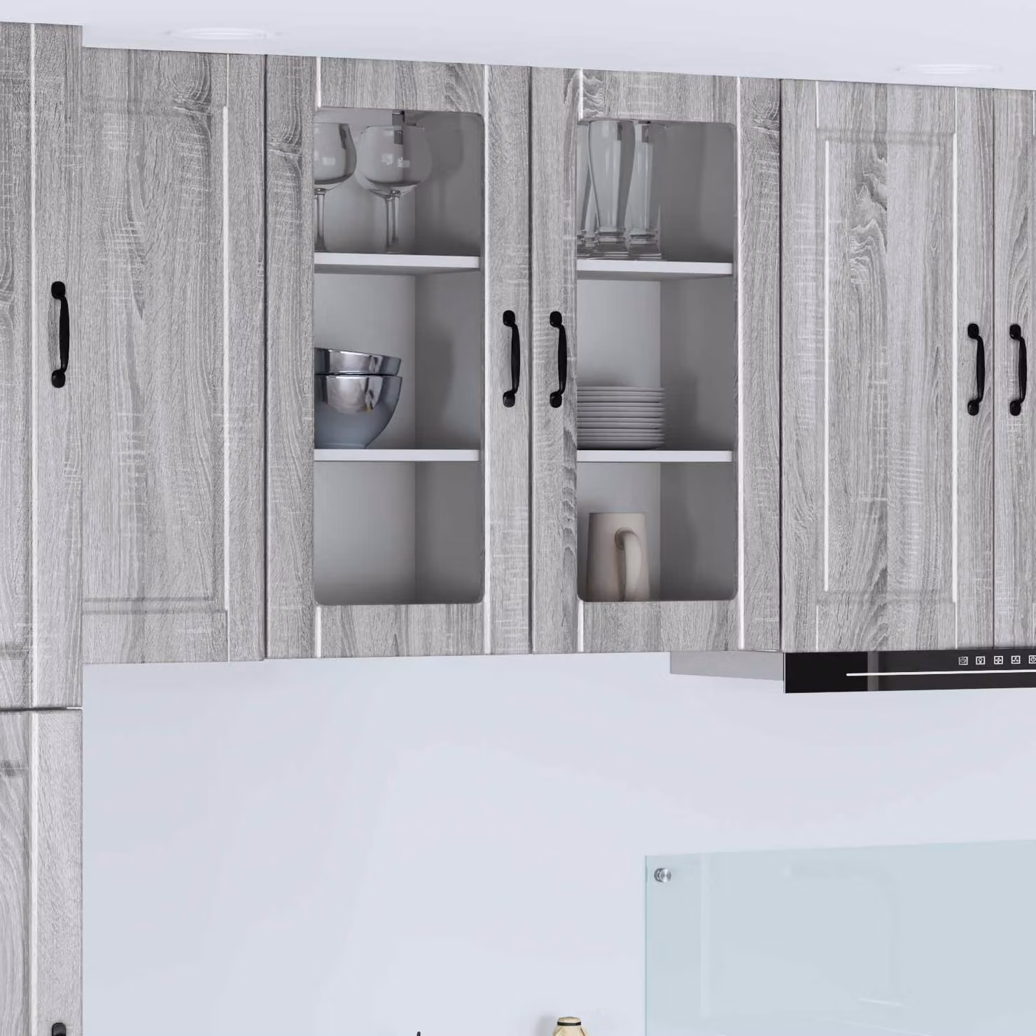 Mobile da parete PORTO vidaXL in legno e vetro, Grigio Sonoma, L 40 cm x P 31 cm x H 80 cm
