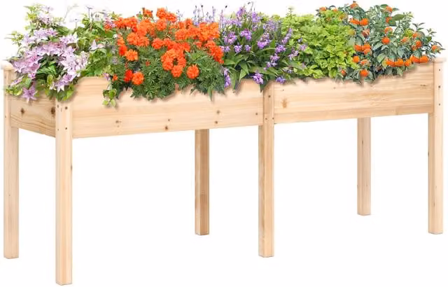 Fioriera rialzata in legno Design Mania con pannello divisore e fori di drenaggio, colore marrone, ideale per orto, erbe aromatiche o giardino ornamentale, L: 184 cm, P: 77 cm, H: 58 cm – 1