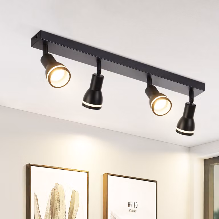 ZMH Plafoniera a LED 4 fiamme nere plafoniera spot GU10 lampada da parete orientabile per interni in metallo per corridoio soggiorno cucina camera da letto, senza lampadina