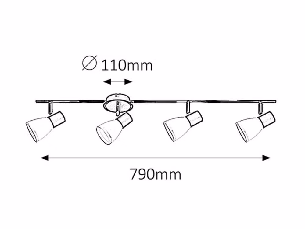 Rabalux 5979 Faretto da soffitto a 4 punti luce Ati, E14, bianco e nero, standard, 79 cm
