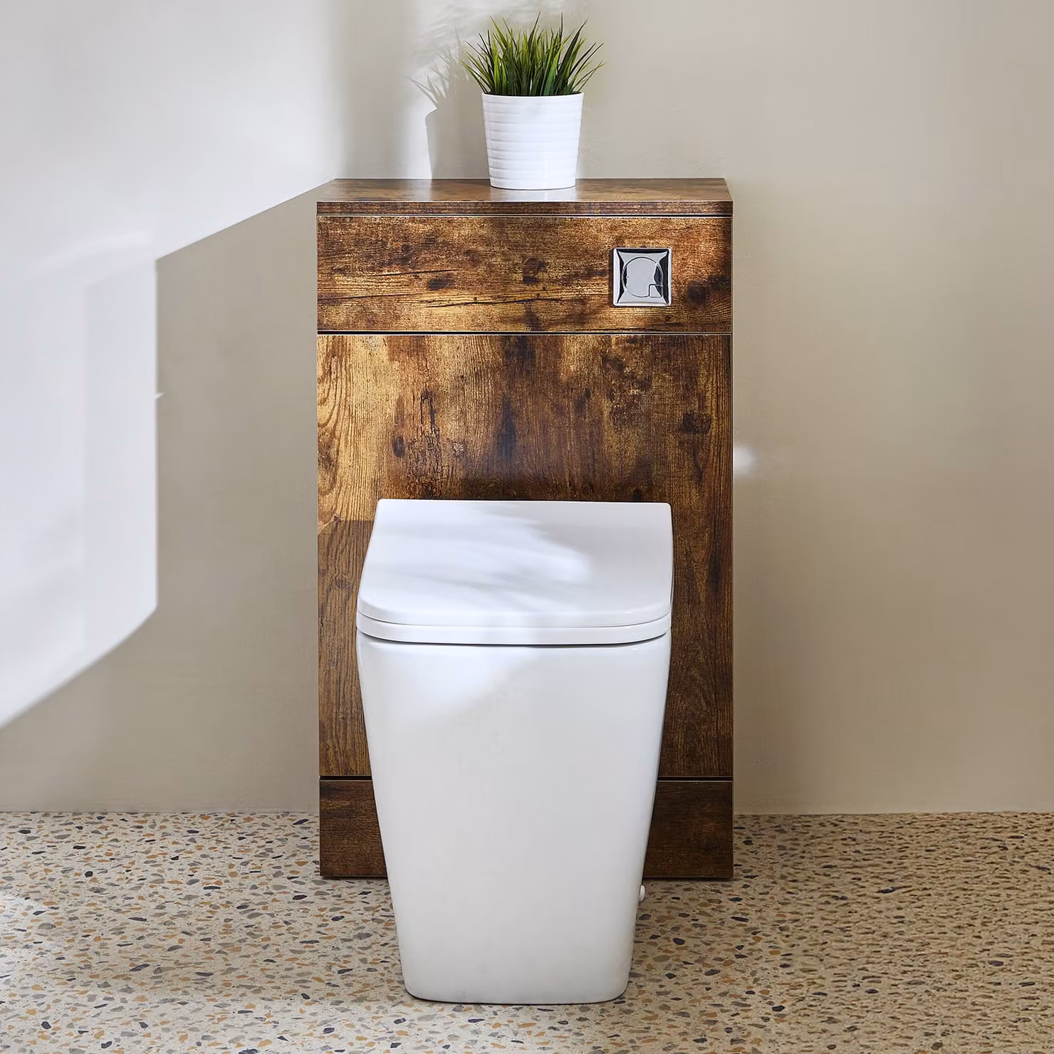 Mobile WC da 500 con Sanitario Sandford - Rovere Scuro - Pulsante di Scarico Cromato - Cluo