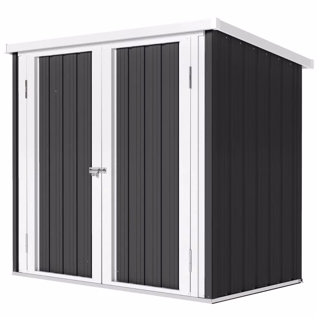 Casetta da Giardino in Acciaio Zincato con Doppia Porta e Serratura, Design Moderno, L: 147 cm, P: 86 cm, H: 134 cm, Nero e Bianco – 2