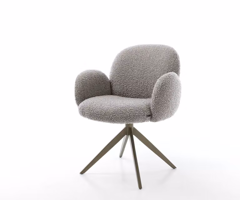 DELIFE Sedia girevole Nube-Flex con braccioli Bouclé grigio argento Base a croce larga Finitura effetto titanio Girevole a 360° Molle insacchettate