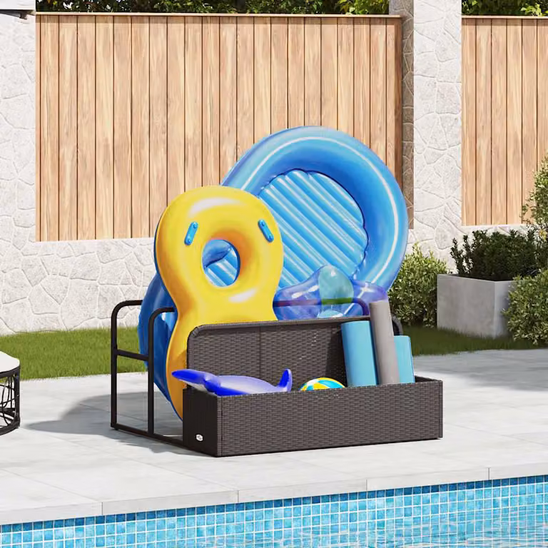 vidaXL Galleggiante a Bordo Piscina in Polyrattan Nero L: 110 cm, P: 100 cm, H: 57 cm