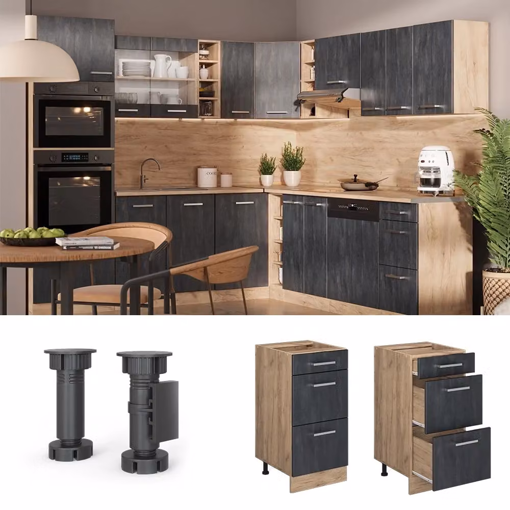 Mobiletto base per cucina Vicco R-Line Calce nera e Rovere dorato L: 40 cm – 2