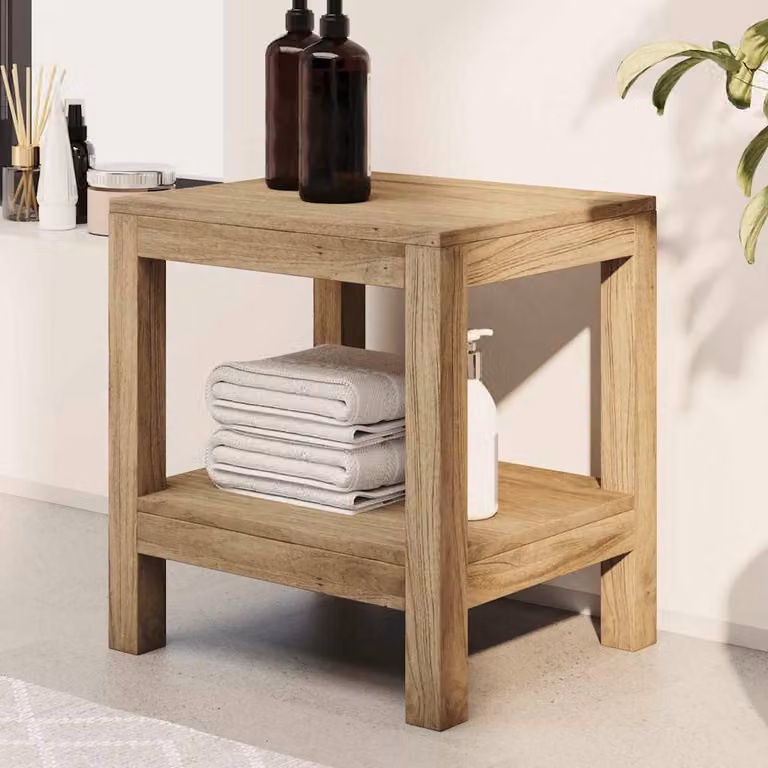 vidaXL Tavolino da Bagno in Legno Massello di Teak Marrone L/P/H: 35 x 45 x 45 cm