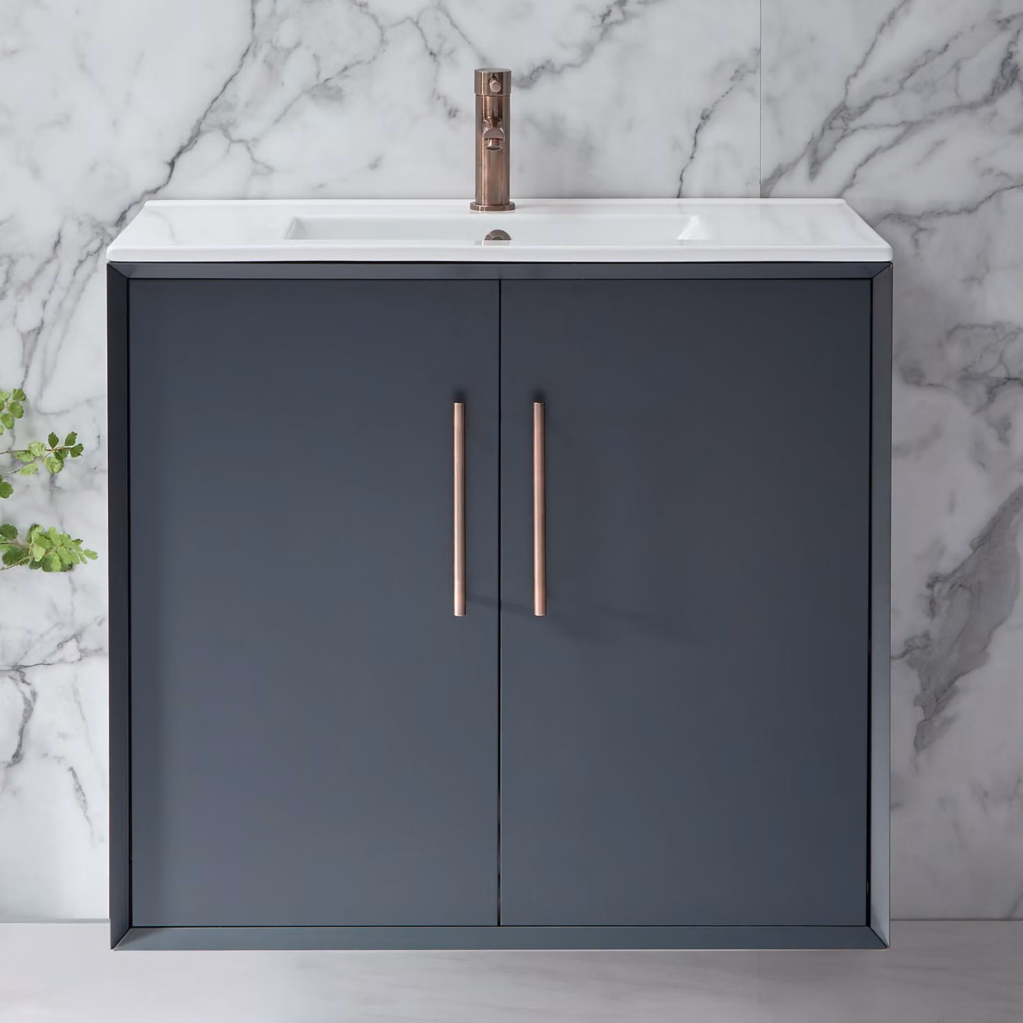 Mobile Bagno Sospeso Antracite 800mm con Lavabo e Maniglia con Barra a T Bronzo Spazzolato - Edge