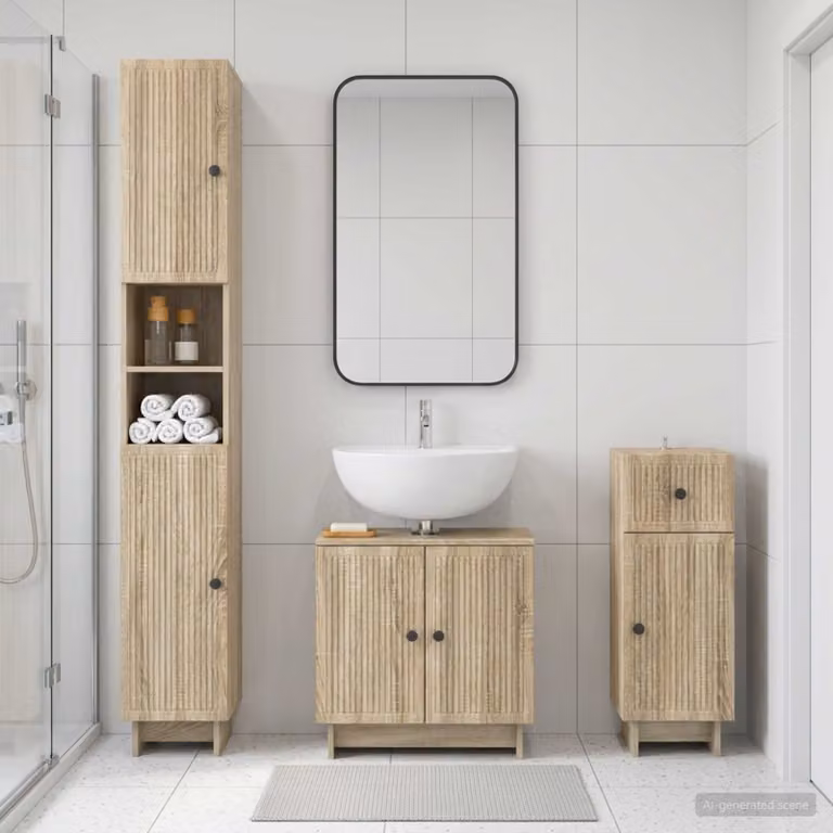 Set di 3 armadietti da bagno moderni vidaXL EDE in Rovere Sonoma, colore marrone