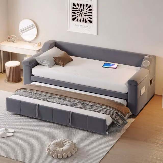 letto divano imbottito velluto grigio 97 x 216 cm